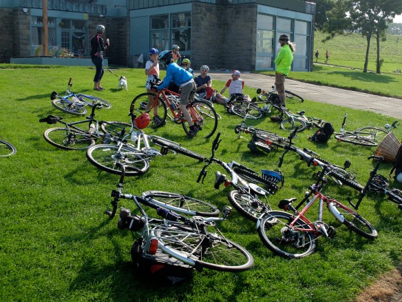 Family ride, August 2015 - bikes at Cramond, ice-cream stop