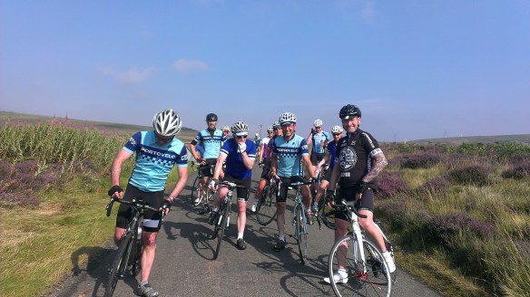 Fitness ride, August 2015 - regrouping at the top of the hill, Lammermuirs