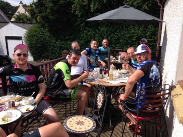 Century ride, 2015 - lunch break at Mona's of Muckhart