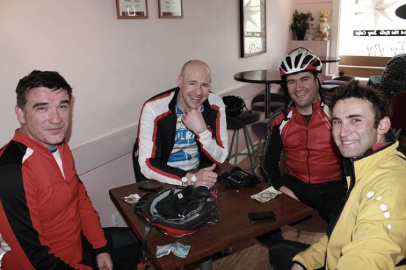 In the cafe at Haddington, inaugural ride, April 2012